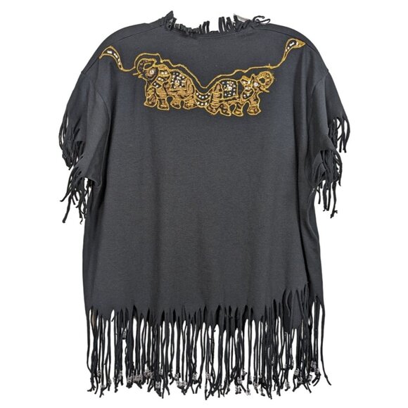 Fruit of the Loom BEST‎ Vintage Eqypt black T Shirt with Fringe and Beads - Picture 2 of 12